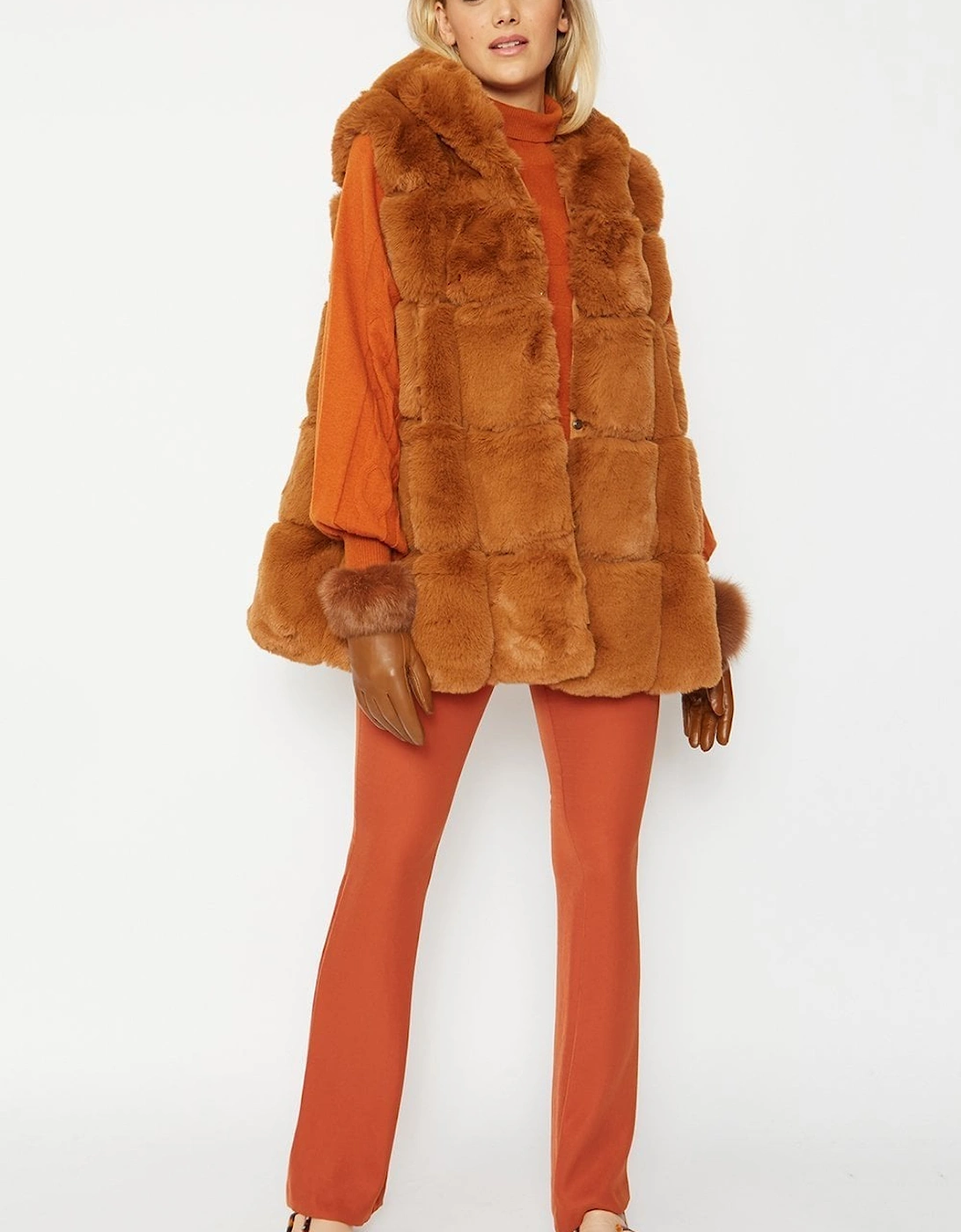 Chocolate Faux Fur Long Hooded Gilet