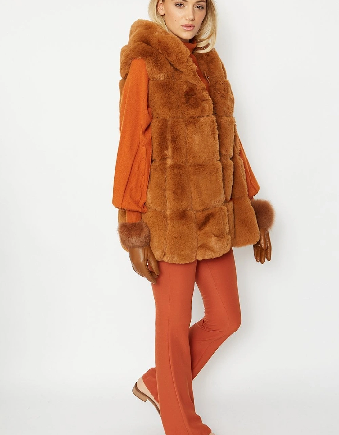 Chocolate Faux Fur Long Hooded Gilet