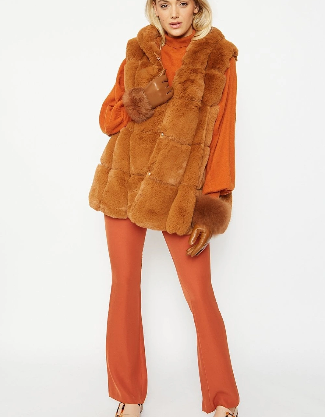 Chocolate Faux Fur Long Hooded Gilet