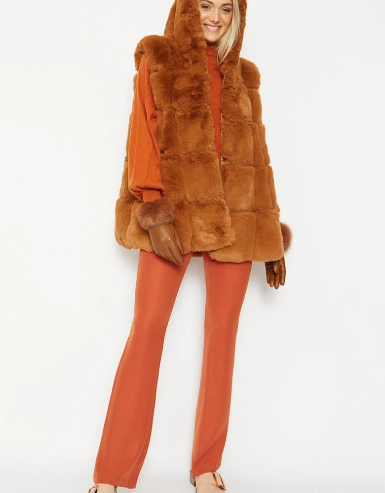 Chocolate Faux Fur Long Hooded Gilet