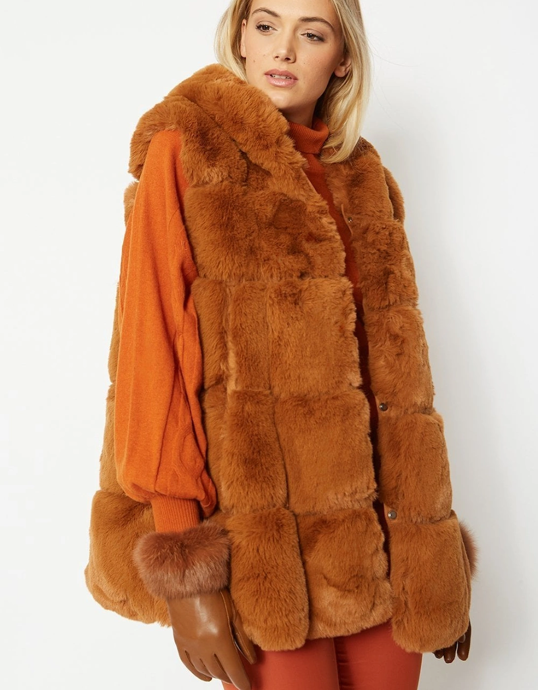 Chocolate Faux Fur Long Hooded Gilet