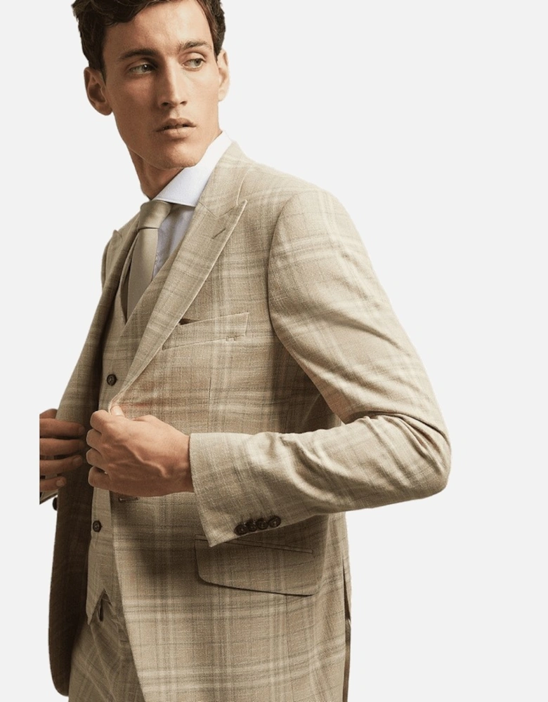Mens Checked Textured Skinny Suit Jacket