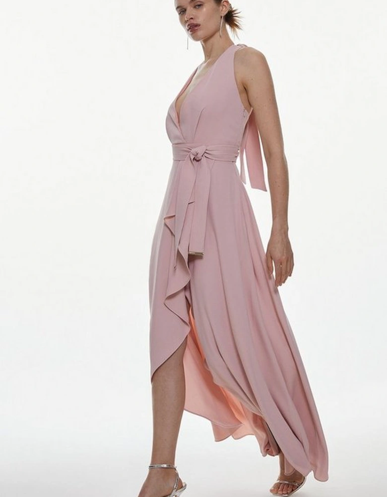 Soft Tailored Waterfall Halter Maxi Dress
