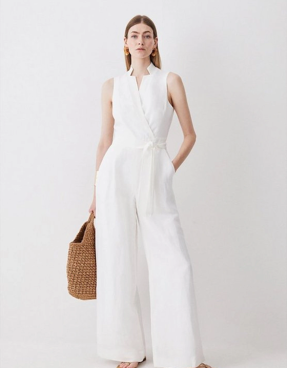 Tall Linen Notch Neck Belted Jumpsuit, 5 of 4