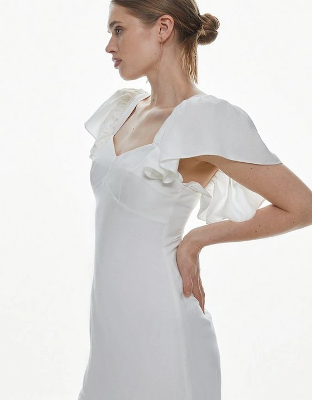 Linen Viscose Angel Sleeve Mini Dress