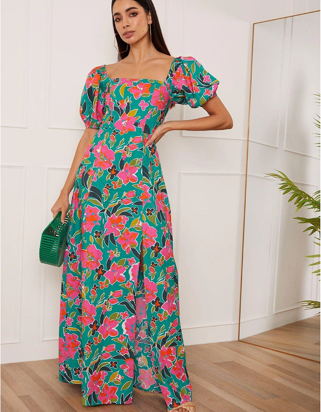 Square Neck Floral Maxi Dress In Green, 6 of 5