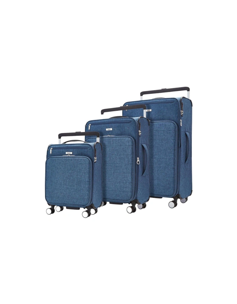 Rocklite DLX 3 Piece Set 8 Wheel Soft Unique Lightweight Large Suitcase - Denim Blue