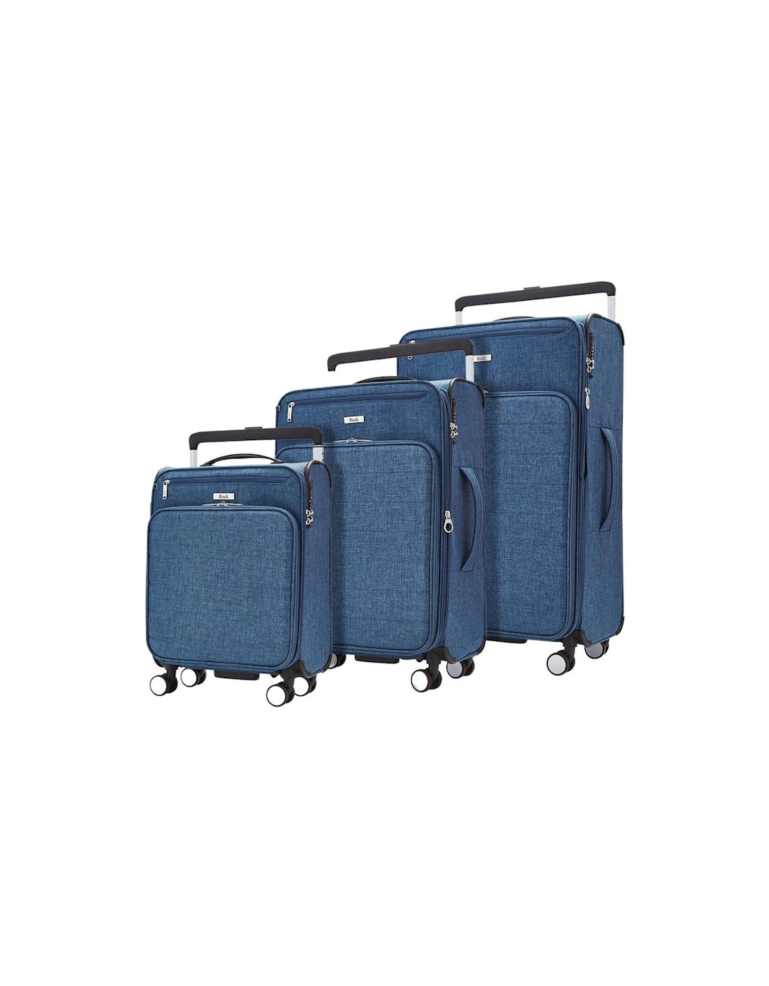 Rocklite DLX 3 Piece Set 8 Wheel Soft Unique Lightweight Large Suitcase - Denim Blue, 2 of 1