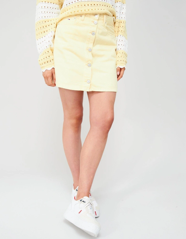 A-Line Button Down Denim Skirt - Yellow