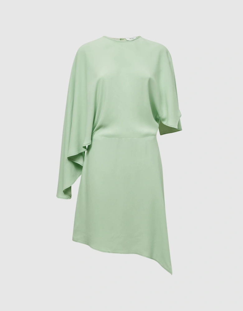 Cape Sleeve Asymmetric Mini Dress