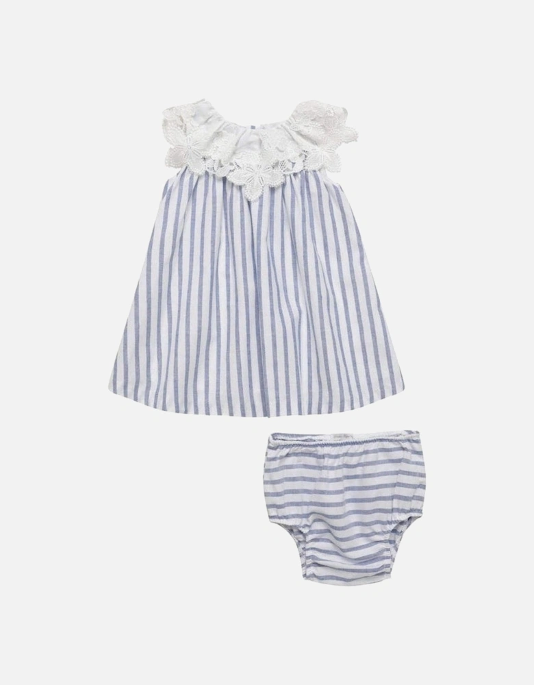 Baby Girls Blue Striped Dress with Bloomers