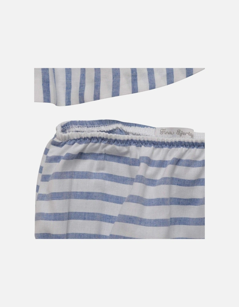 Baby Girls Blue Striped Dress with Bloomers