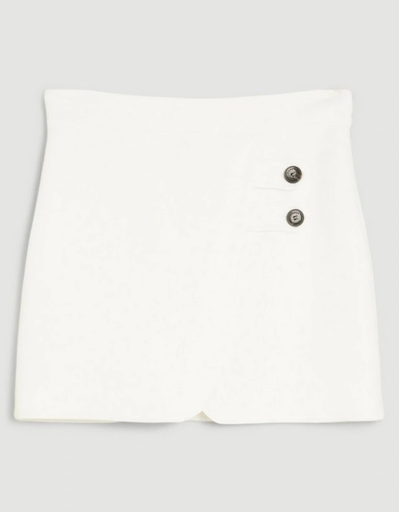 Compact Stretch Pu Tab Detail Mini Skirt
