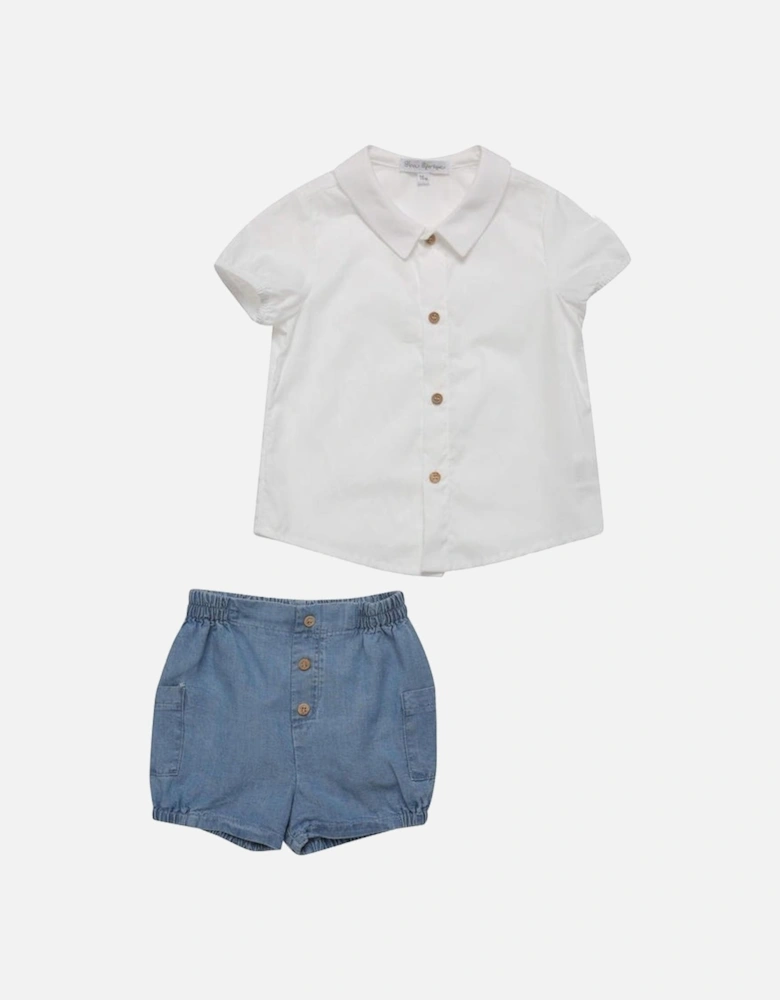 Boys White Shirt with Denim Style Shorts