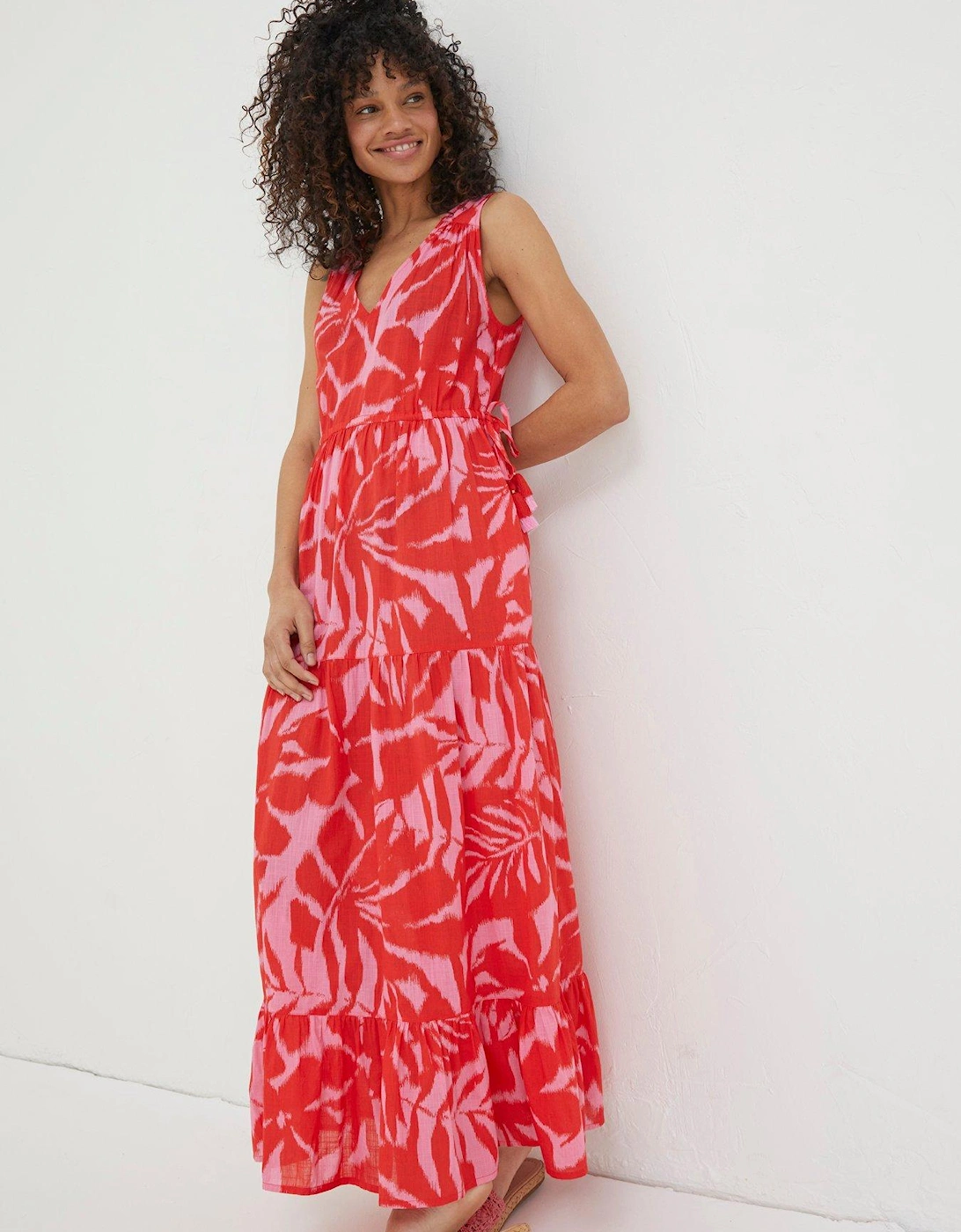 Avery Ikat Leaves Midi Dress - Red, 6 of 5