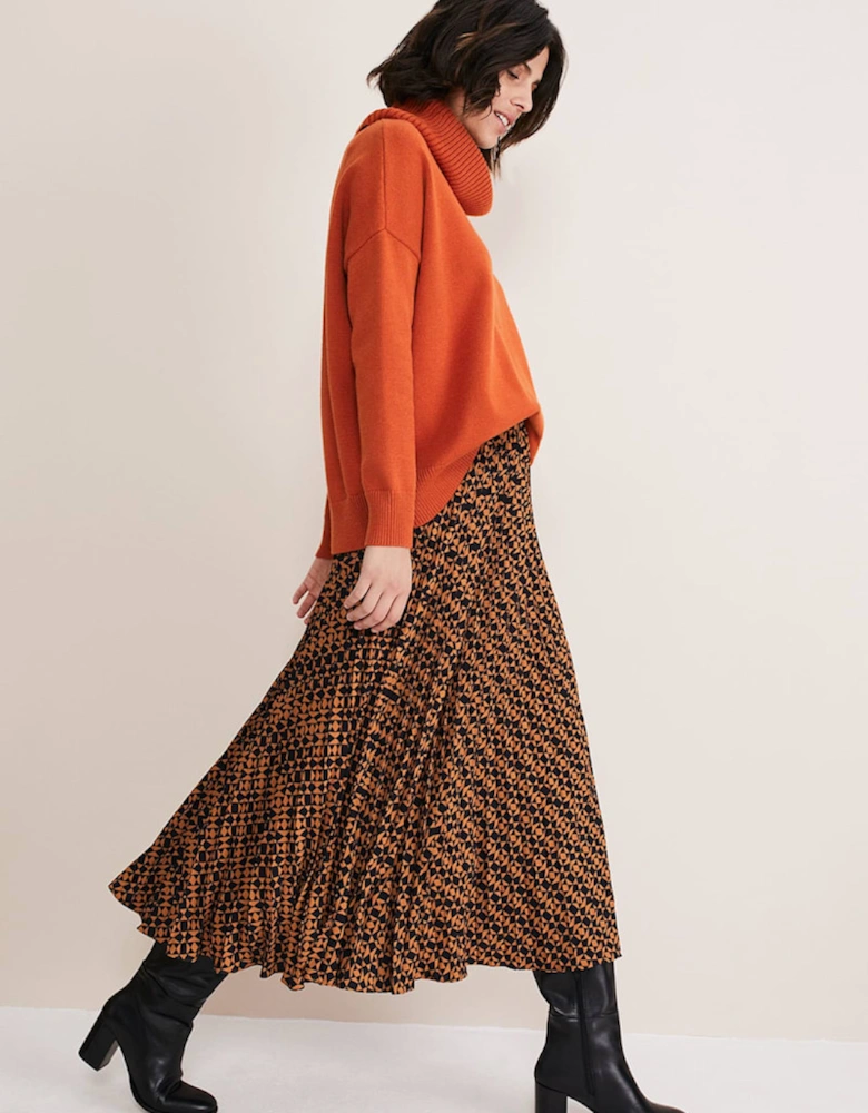 Elmina Pleated Geo Print Midi Skirt