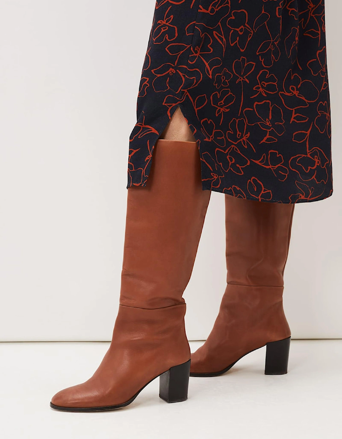 Jordan Tan Leather Long Knee Boots