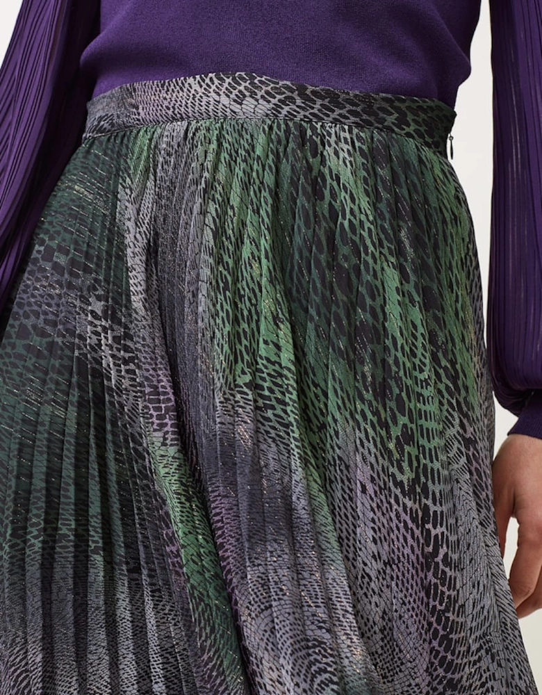 Camina Snake Print Pleated Maxi Skirt