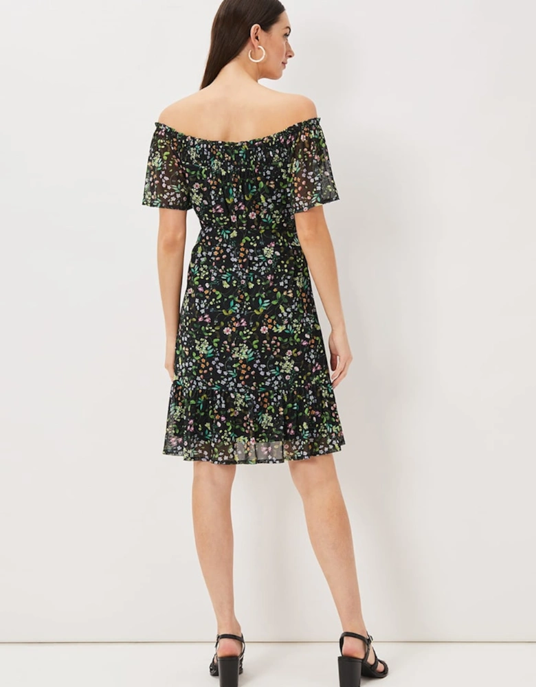 Zaylah Shirred Floral Mesh Dress