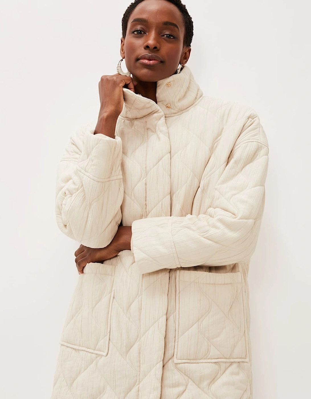Fae Textured Quilted Longline Coat, 7 of 6