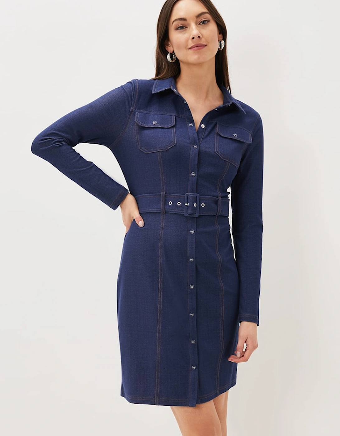 Kathryn Denim Fitted Jersey Dress, 7 of 6