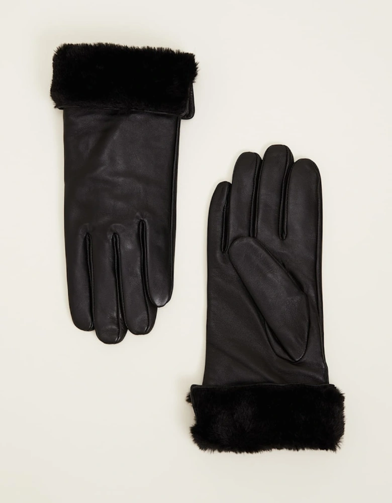 FAUX FUR TRIMMED LEATHER GLOVES