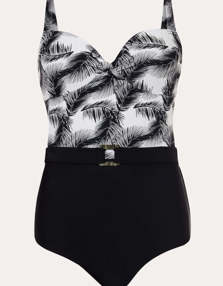 Palm Print Belted Swimsuit