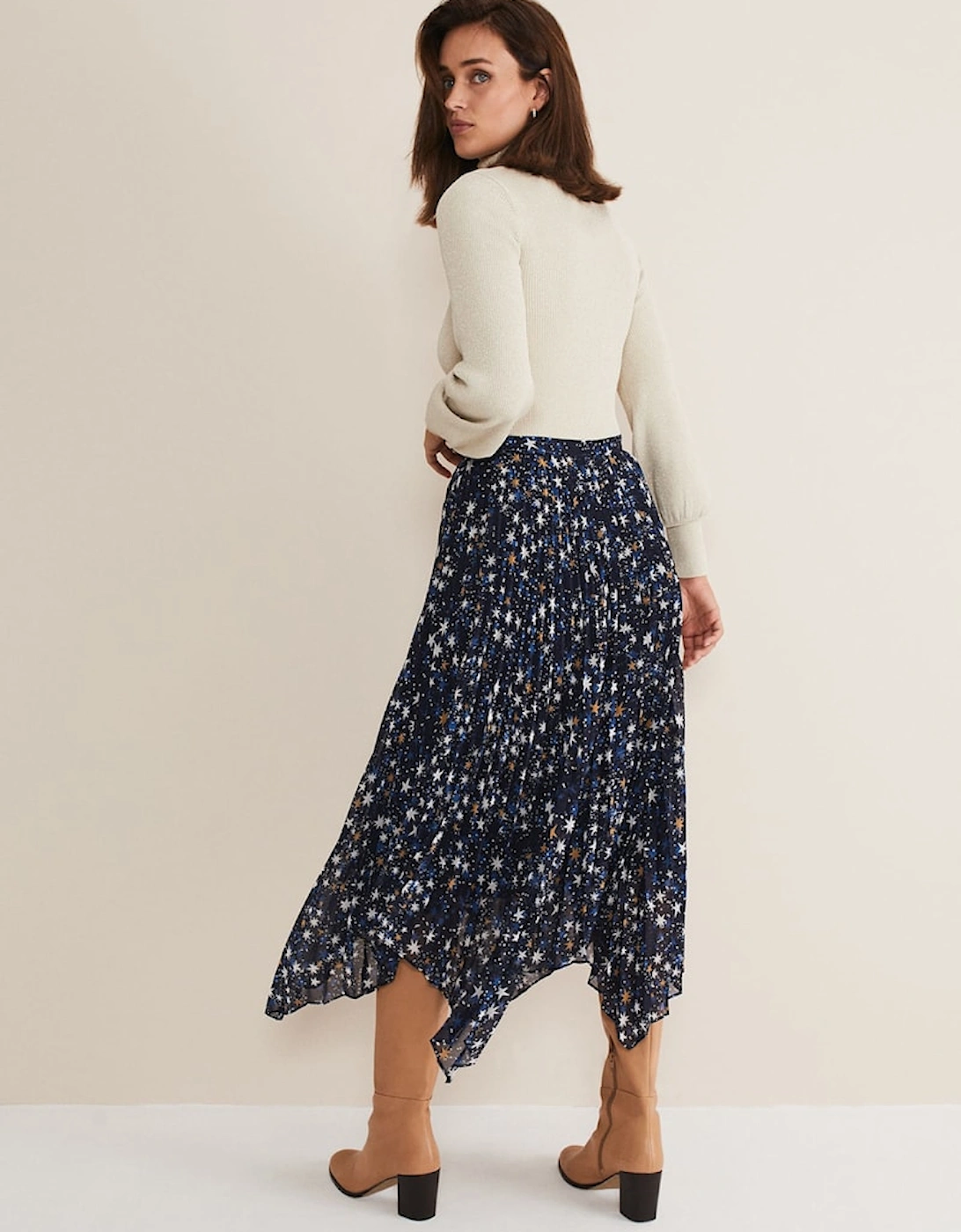 Zeba Star Pleated Midi Skirt