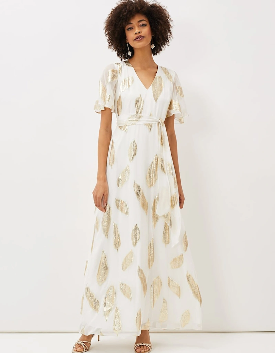 Larah Feather Print Silk Jacquard Maxi Dress, 7 of 6
