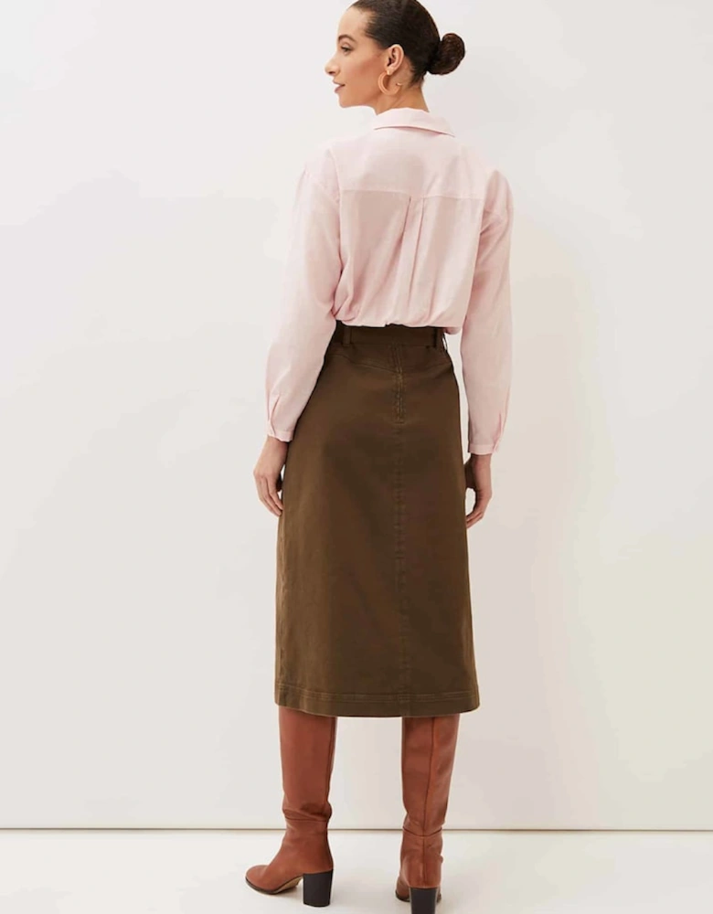 Dina Denim Belted Midi Skirt