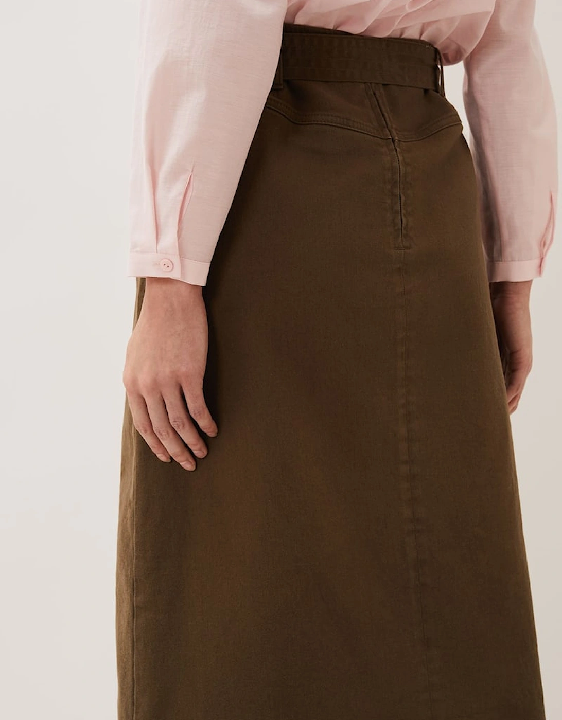Dina Denim Belted Midi Skirt