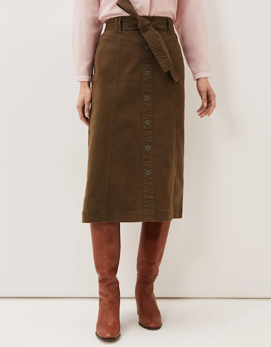 Dina Denim Belted Midi Skirt