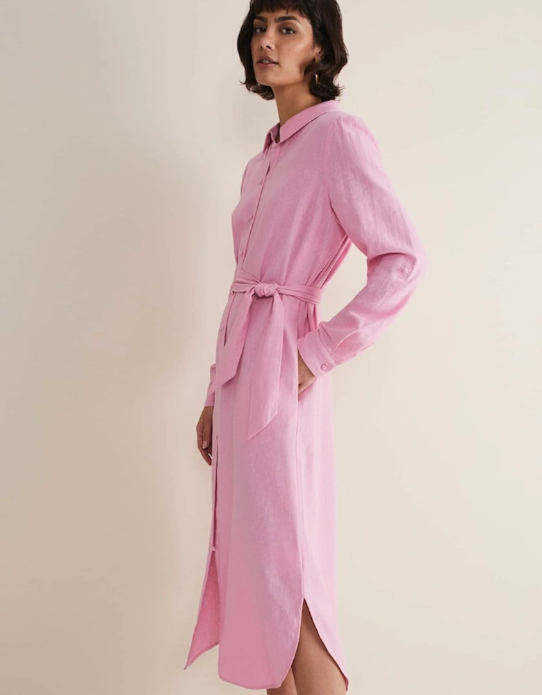 Rosalina Pink Linen Shirt Dress