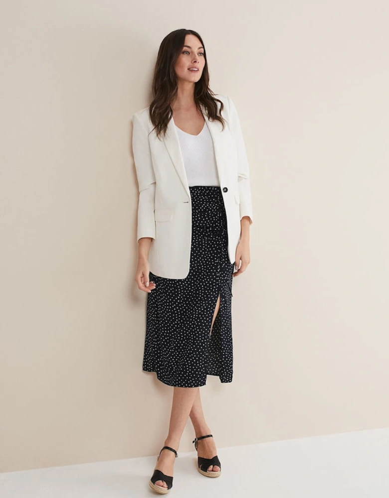 Spot Print Midi Ruched Skirt