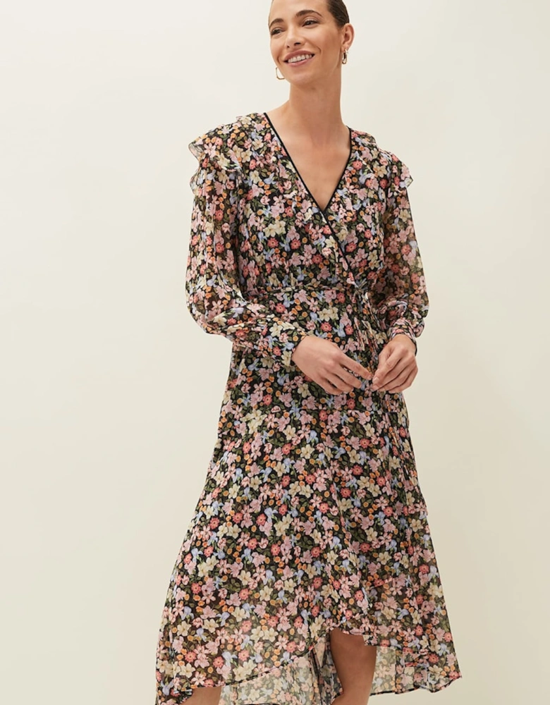 Sadie Floral Chiffon V-Neck Midi Dress