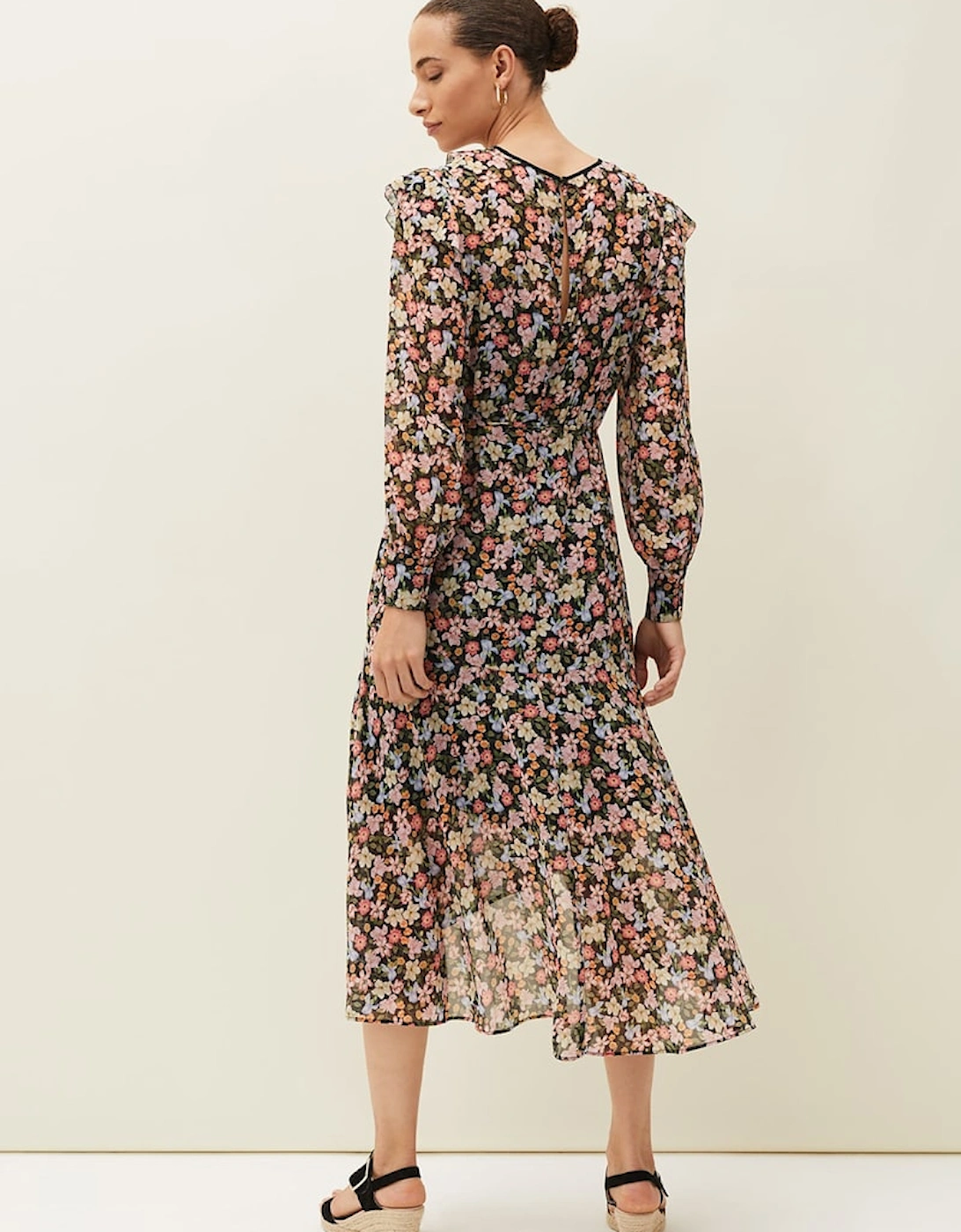 Sadie Floral Chiffon V-Neck Midi Dress