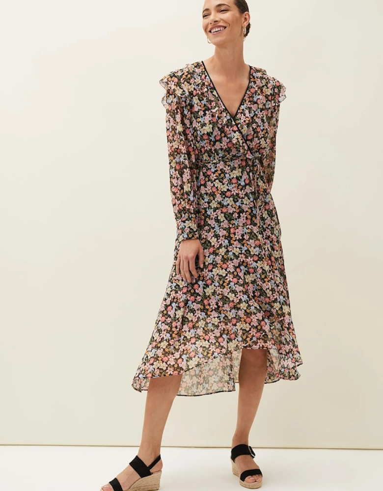 Sadie Floral Chiffon V-Neck Midi Dress