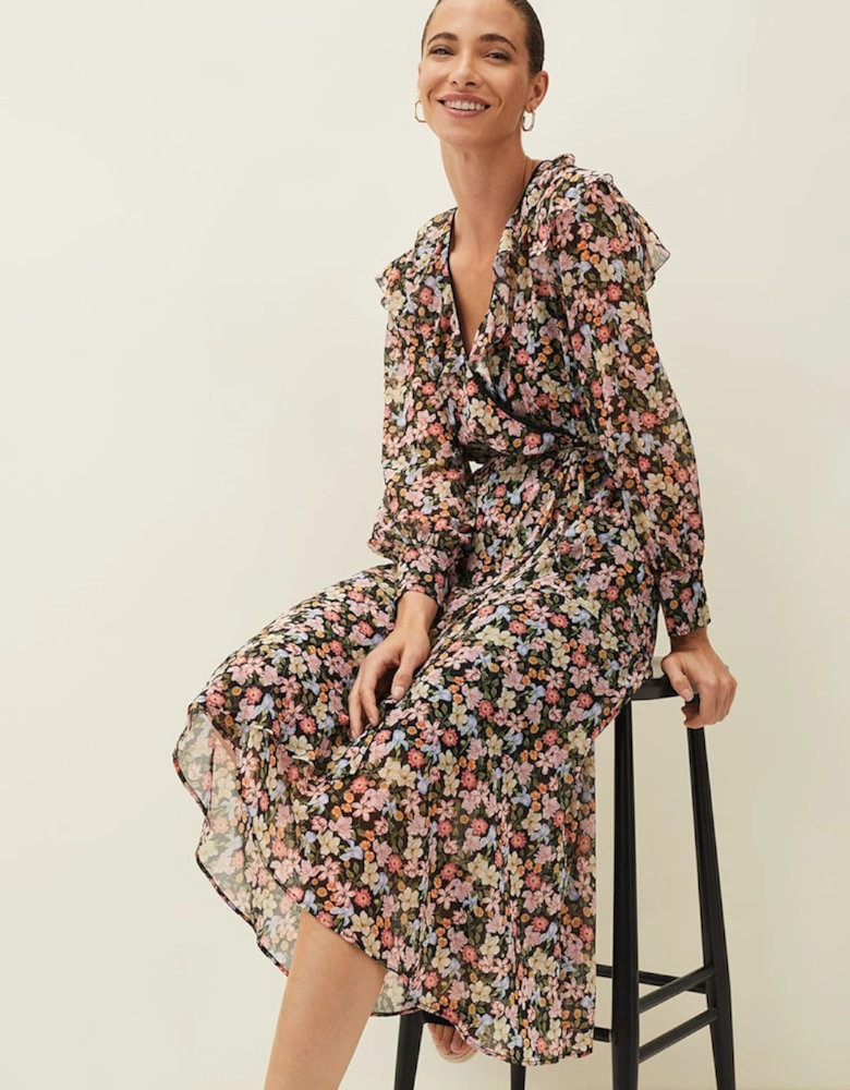 Sadie Floral Chiffon V-Neck Midi Dress