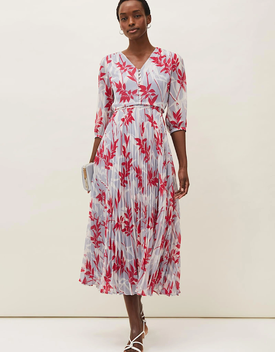 Ellen Palm Print Pleated Midaxi Dress, 9 of 8
