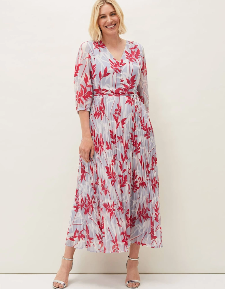 Ellen Palm Print Pleated Midaxi Dress