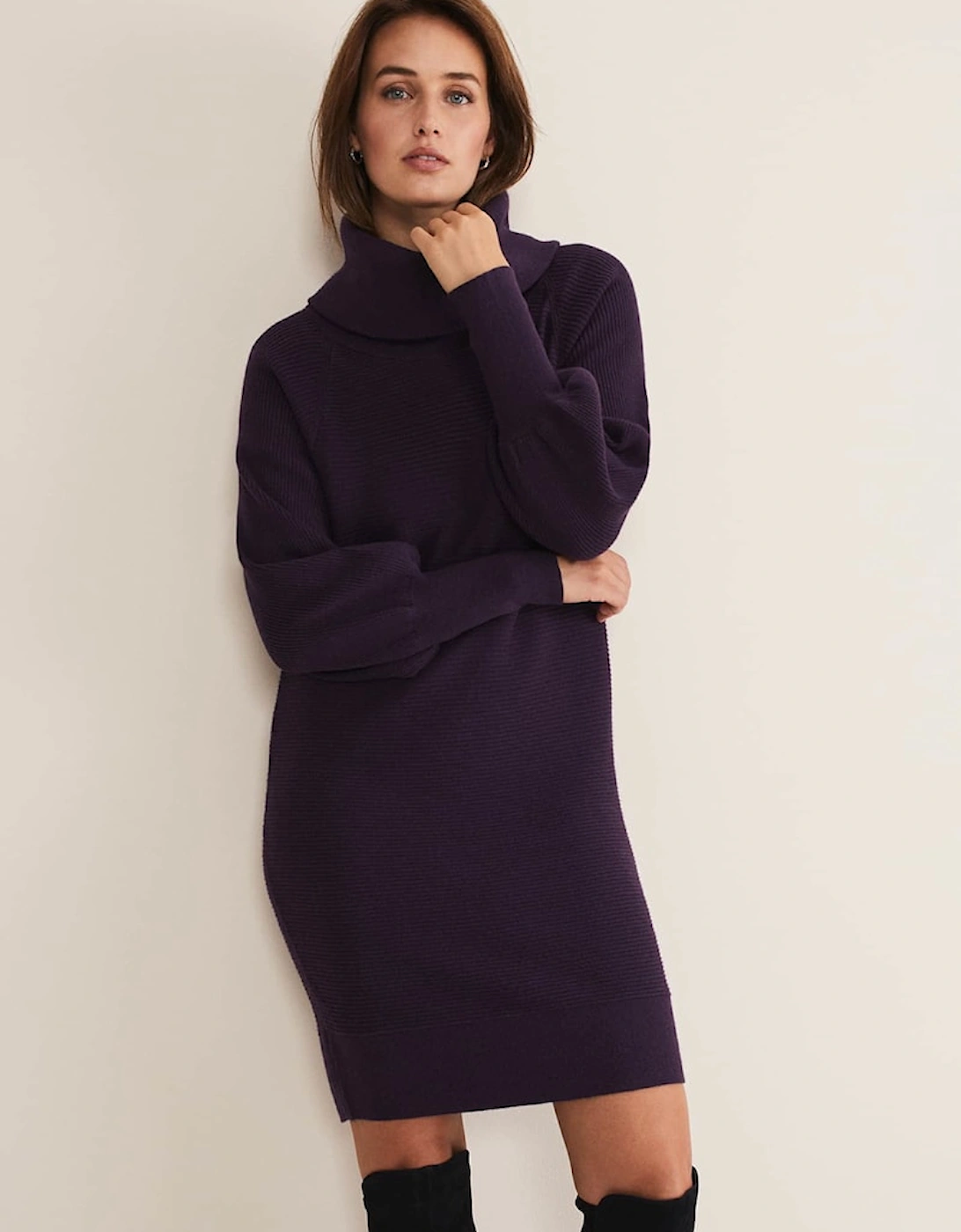 Erma Rippled Cowl Neck Knit Dress, 7 of 6