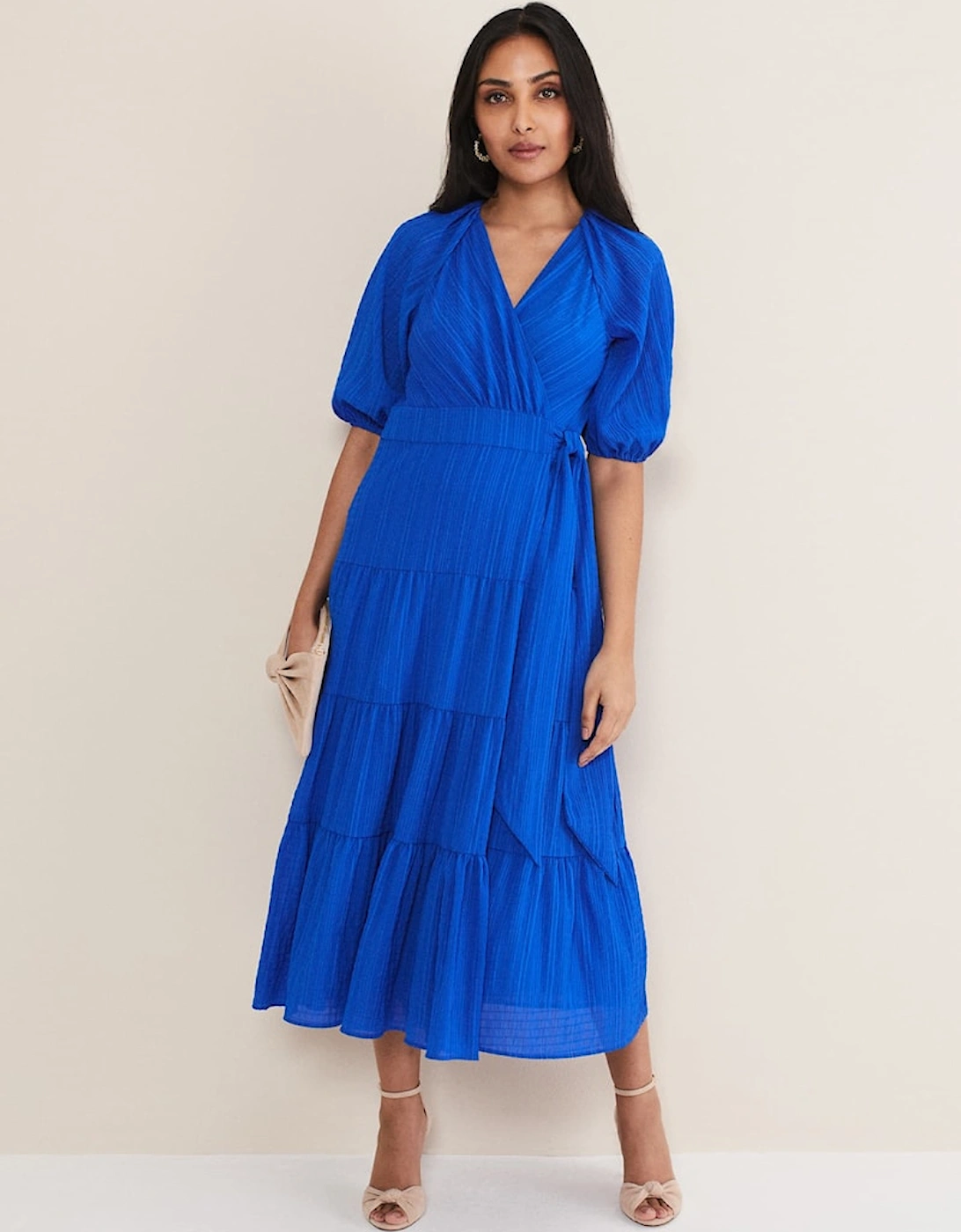 Petite Morven Blue Wrap Midi Dress, 2 of 1