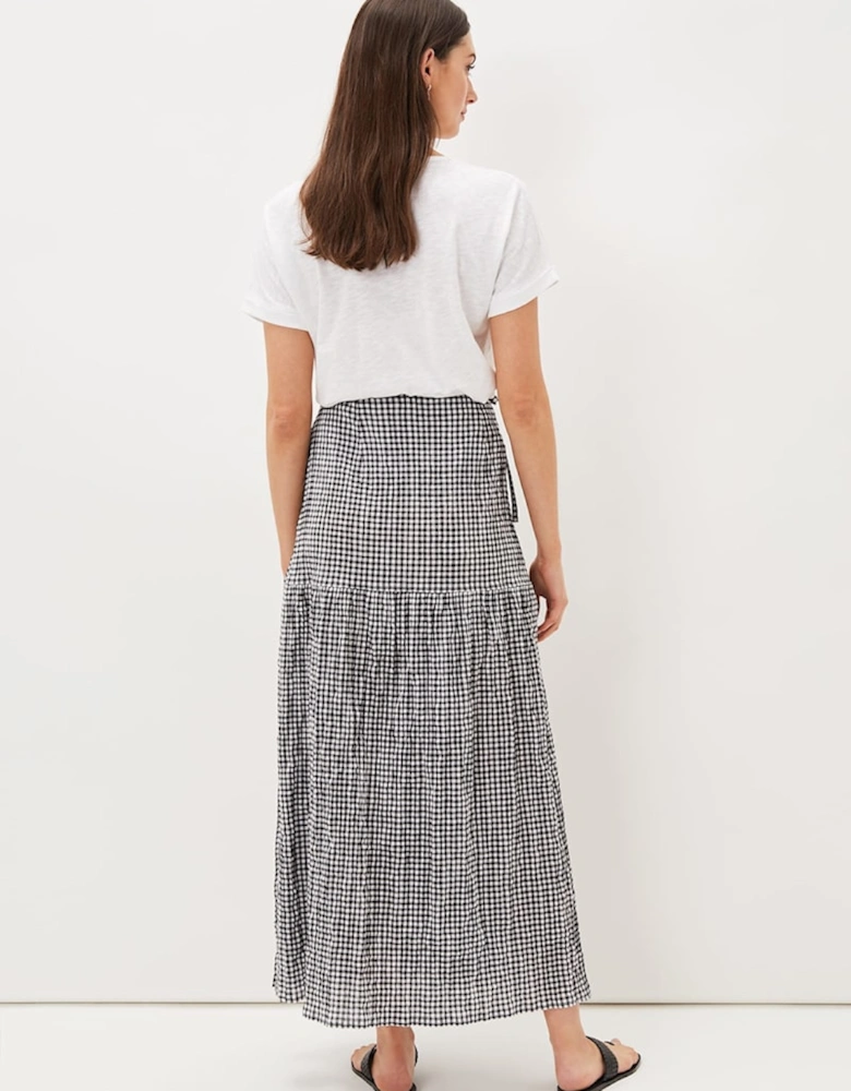 Tyrina Cotton Gingham Wrap Maxi Skirt