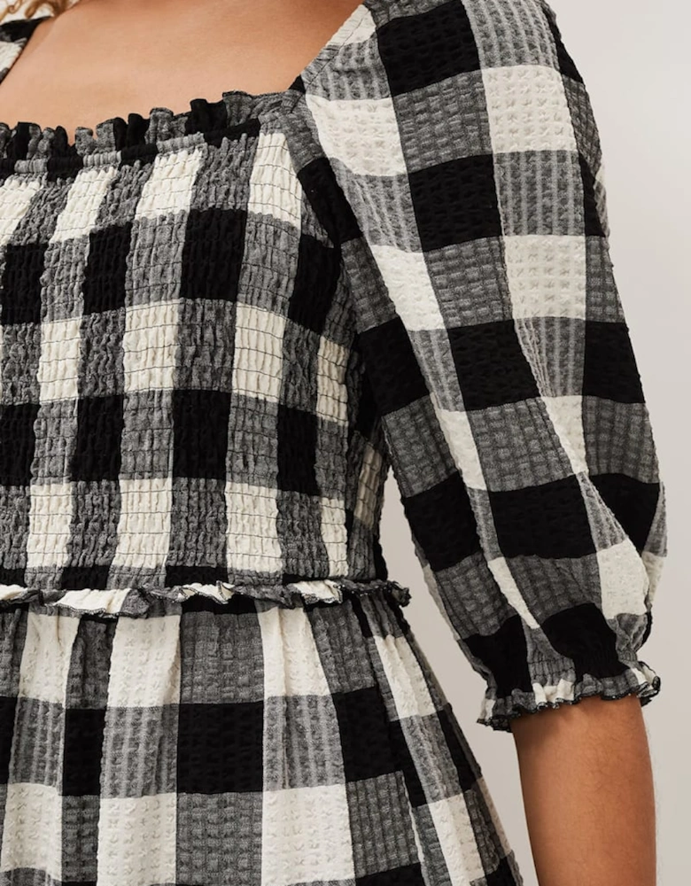 Evlin Gingham Square Neck Dress