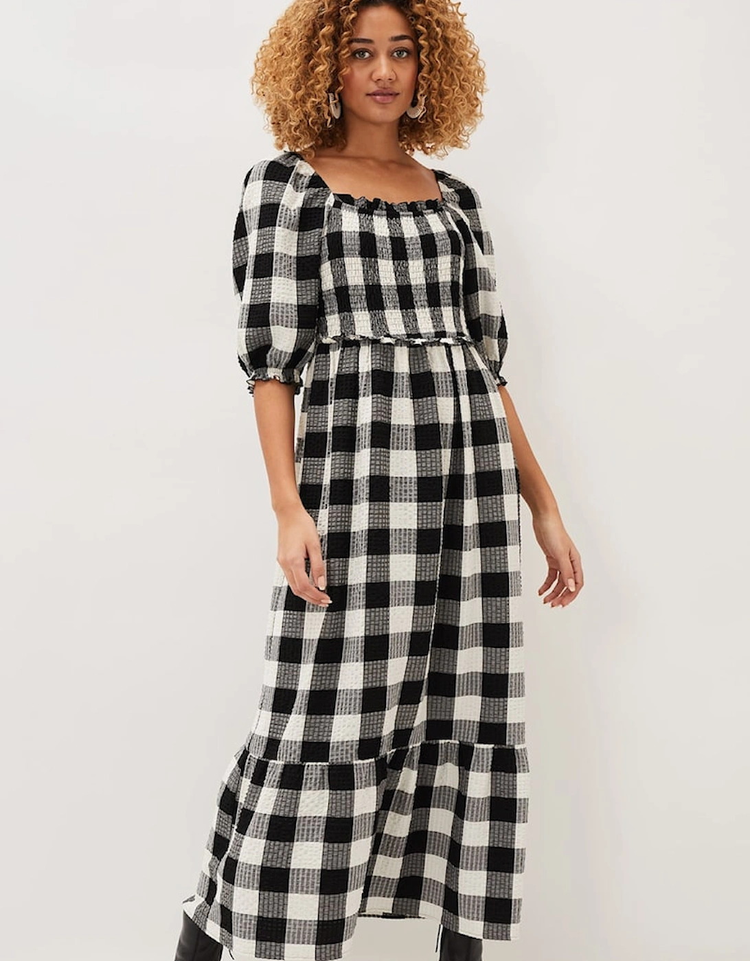 Evlin Gingham Square Neck Dress