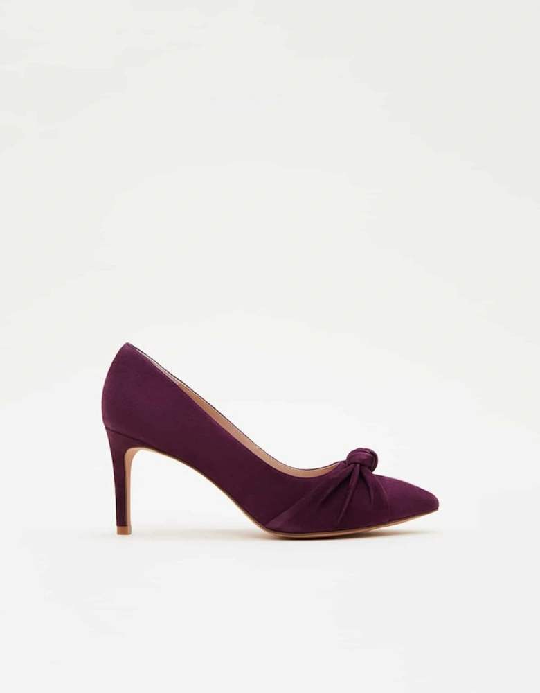 Knot Front Suede Court Shoe