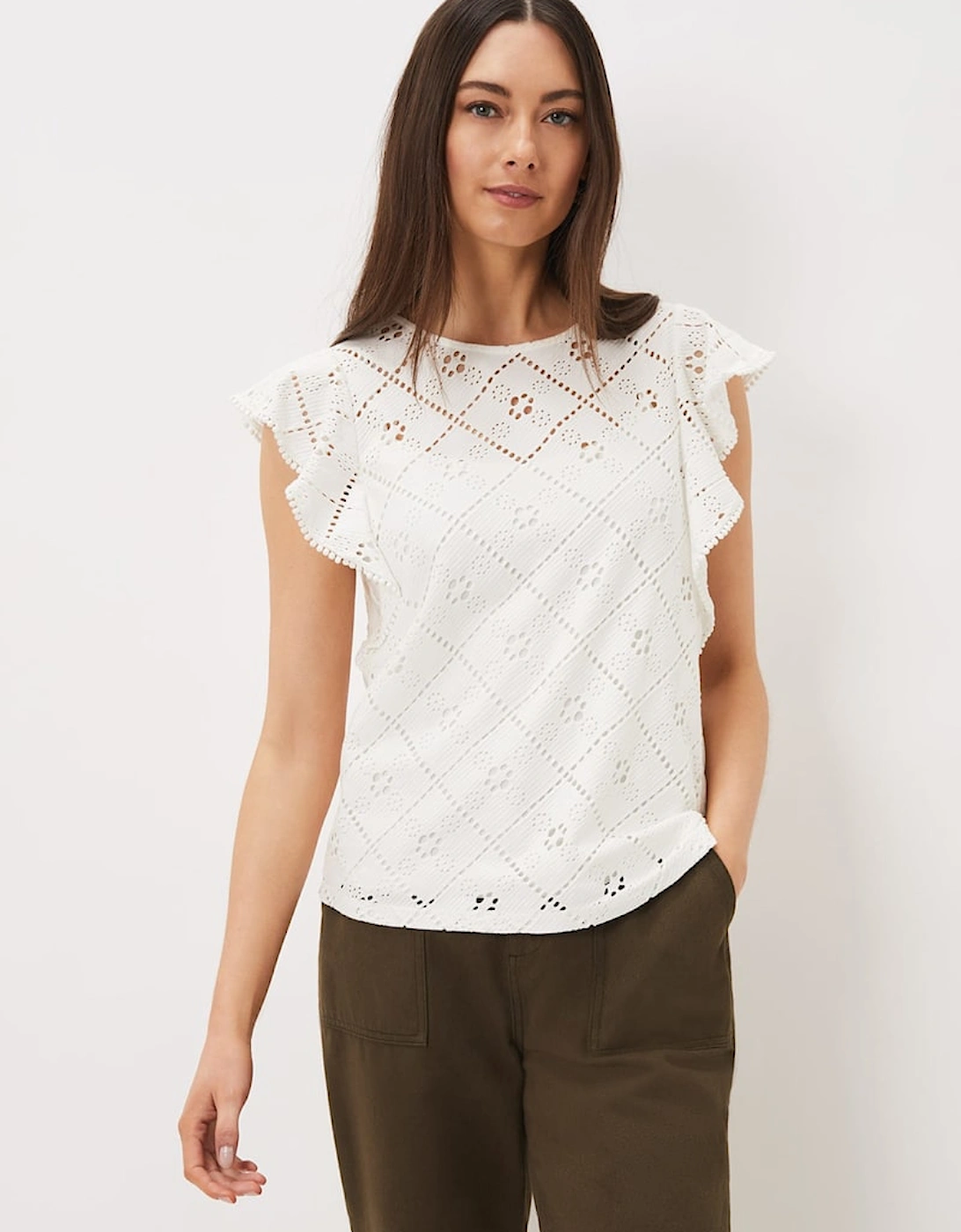 Guilana Cotton Frill Sleeve Lace Top, 7 of 6