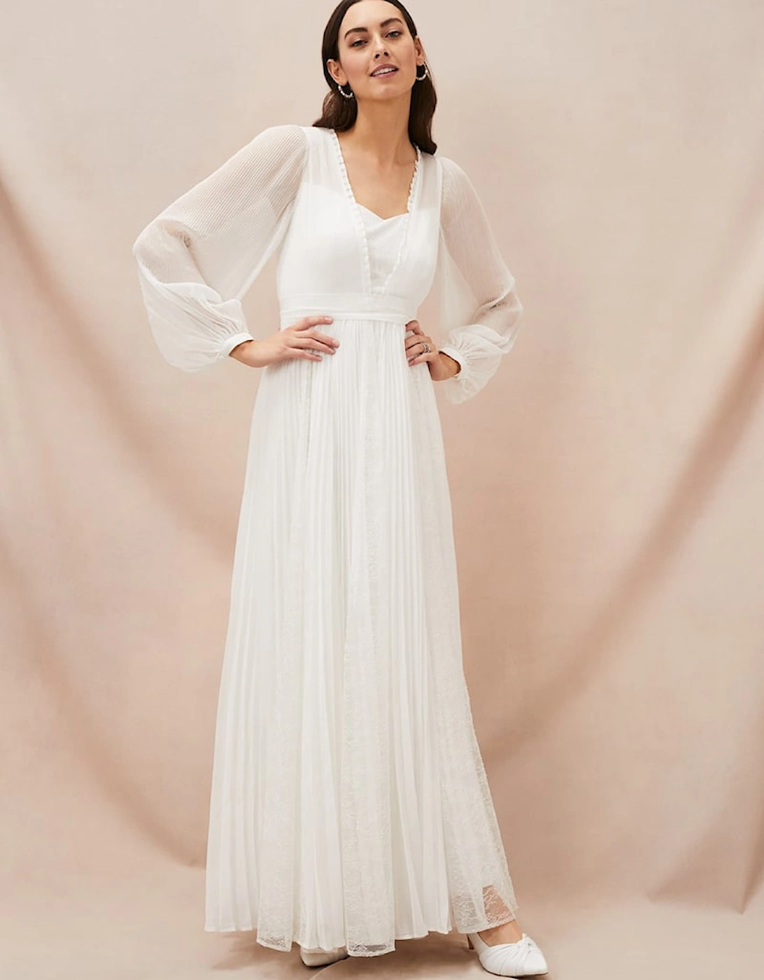Mariana Pleated Lace Wedding Dress, 2 of 1
