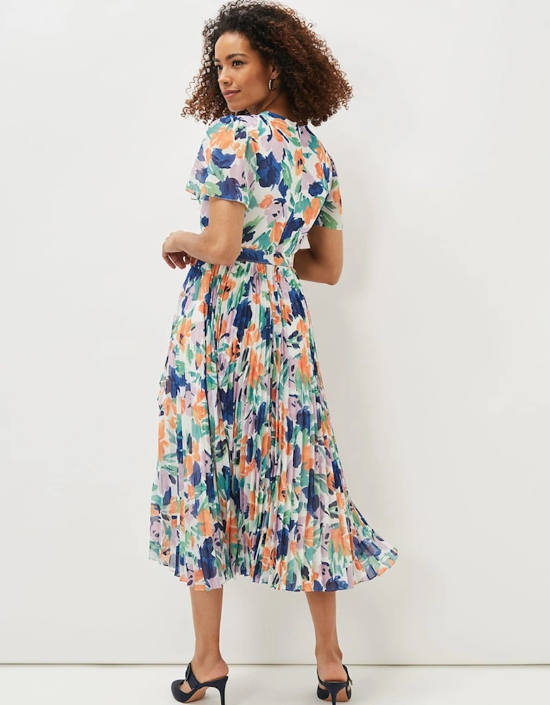 Essie Floral Pleated Midi Dress