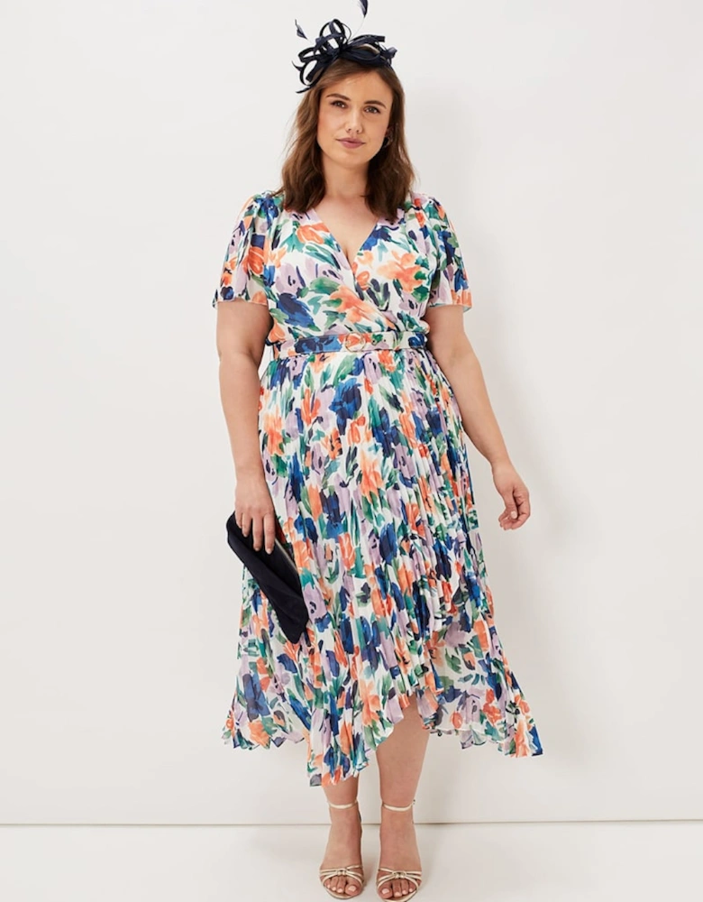 Essie Floral Pleated Midi Dress